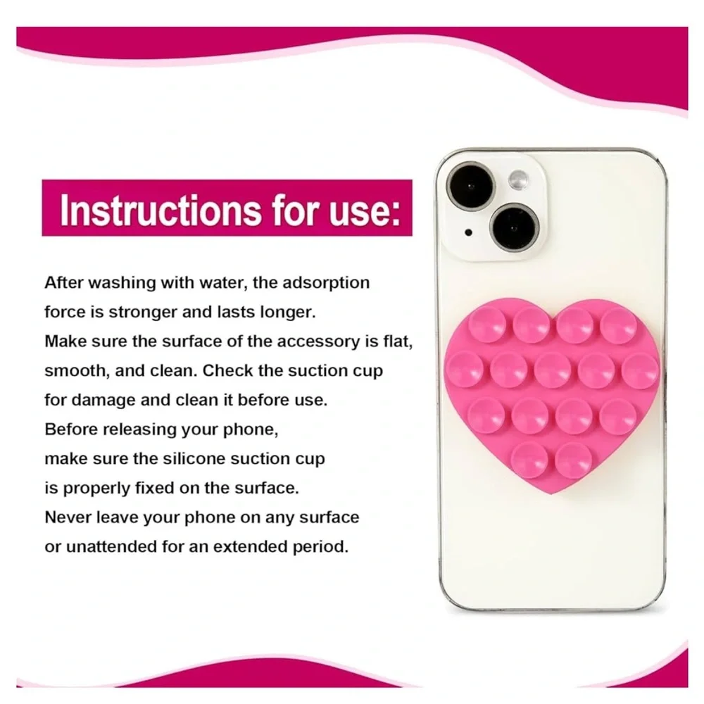 Heart Shape Double Sided Phone Suction Holder Brand New Pink